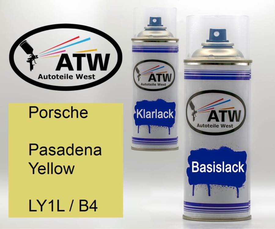 Porsche, Pasadena Yellow, LY1L / B4: 400ml Sprühdose + 400ml Klarlack - Set, von ATW Autoteile West.
